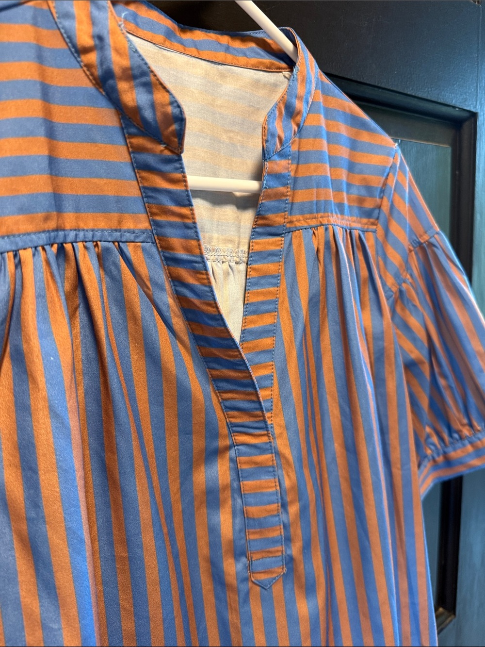 Amazon Women's Striped Popover Blouse in Blue and Orange - Picture 4 of 7
